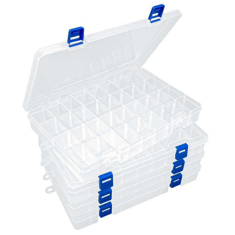 DUOFIRE Plastic Organizer Container Storage Box Adjustable Divider Removable Grid Compartment for Jewelry Beads Earring Container Tool Fishing Hook Small Accessories(34 Grids, White X 4) - Image 1